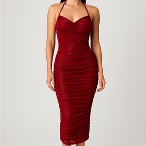 Privy Red Ruched Bodycon long Dress